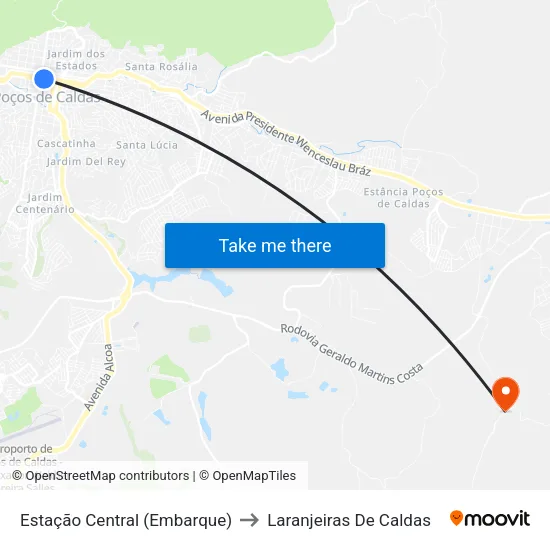 Estação Central (Embarque) to Laranjeiras De Caldas map