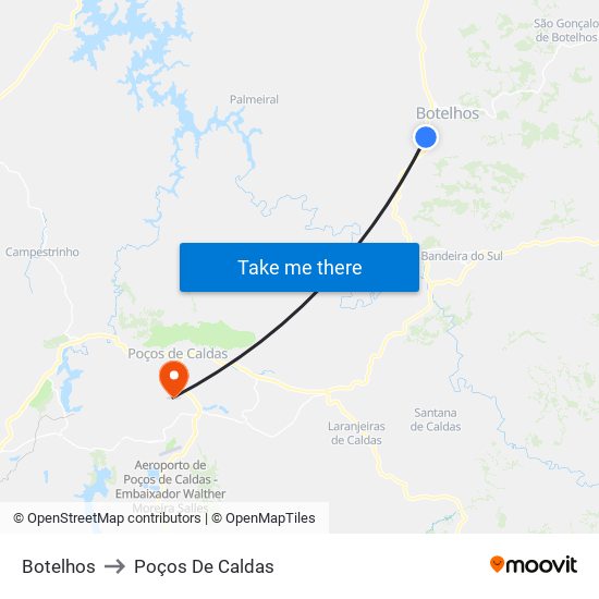 Botelhos to Poços De Caldas map