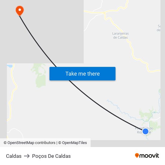 Caldas to Poços De Caldas map