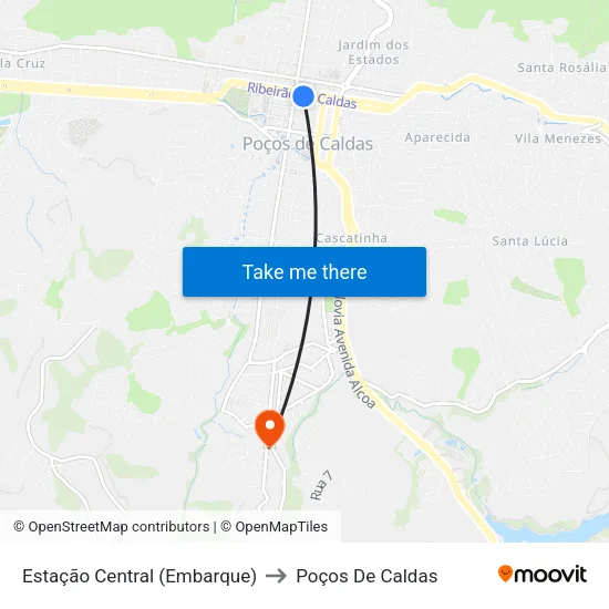 Estação Central (Embarque) to Poços De Caldas map
