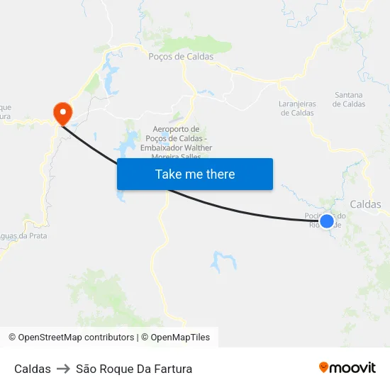 Caldas to São Roque Da Fartura map