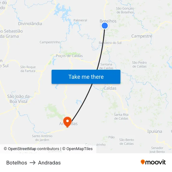 Botelhos to Andradas map
