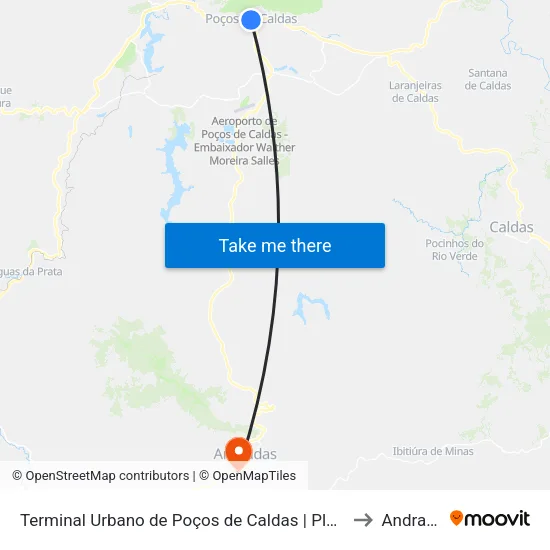 Terminal Urbano de Poços de Caldas | Plataforma B to Andradas map