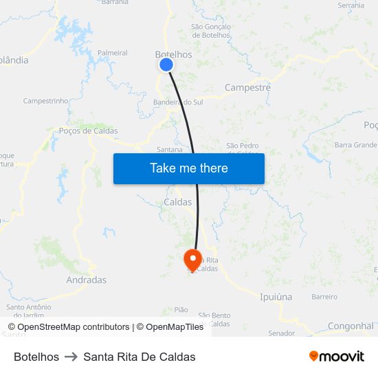 Botelhos to Santa Rita De Caldas map