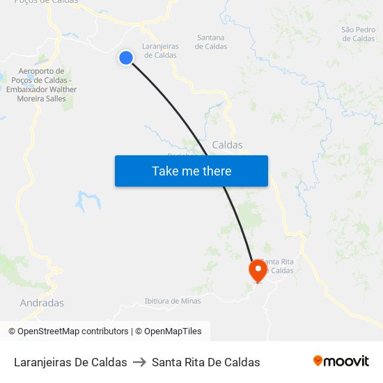 Laranjeiras De Caldas to Santa Rita De Caldas map