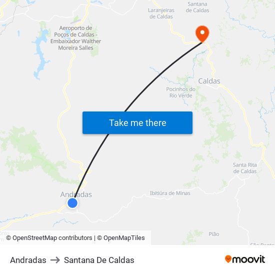 Andradas to Santana De Caldas map