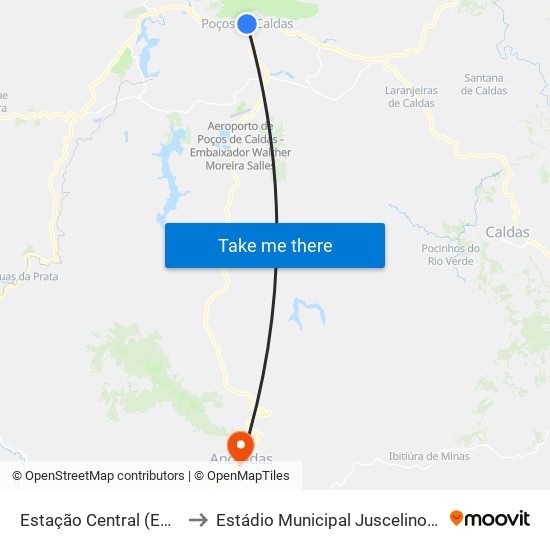 Estação Central (Embarque) to Estádio Municipal Juscelino Kubitschek map