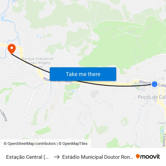 Estação Central (Embarque) to Estádio Municipal Doutor Ronaldo Junqueira map