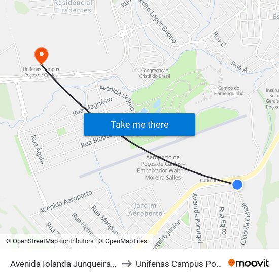 Avenida Iolanda Junqueira de Melo, 49-115 to Unifenas Campus Poços De Caldas map