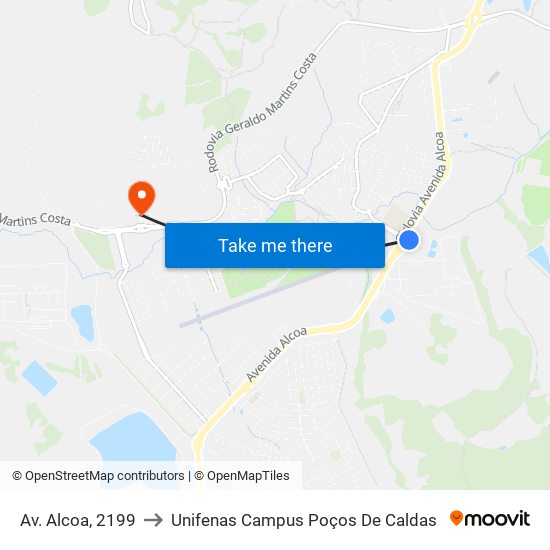 Av. Alcoa, 2199 to Unifenas Campus Poços De Caldas map