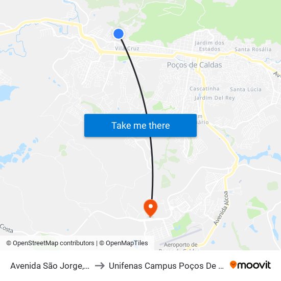 Avenida São Jorge, 2-40 to Unifenas Campus Poços De Caldas map