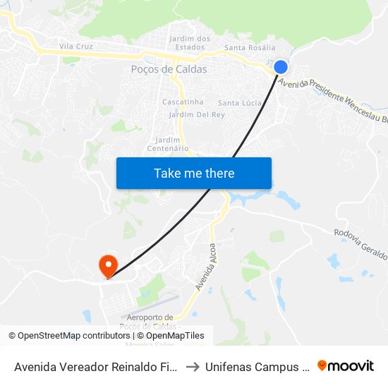 Avenida Vereador Reinaldo Figueiredo Bastos, 410-426 to Unifenas Campus Poços De Caldas map