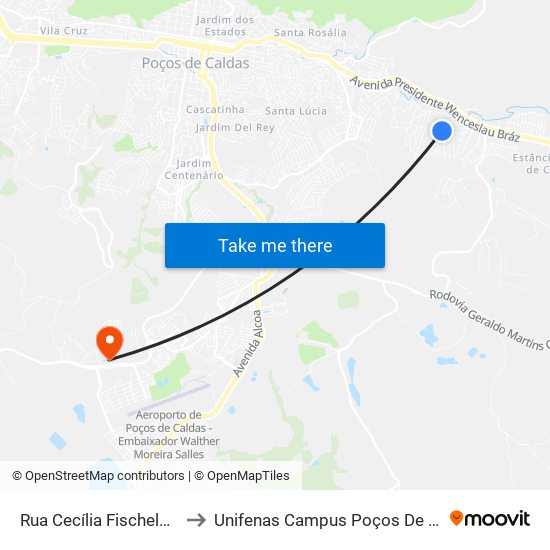 Rua Cecília Fischela, 108 to Unifenas Campus Poços De Caldas map