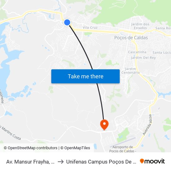 Av. Mansur Frayha, 1007 to Unifenas Campus Poços De Caldas map