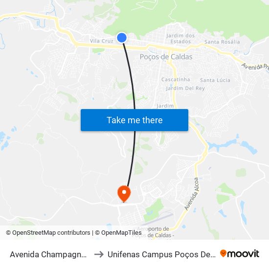Avenida Champagnat, 773 to Unifenas Campus Poços De Caldas map