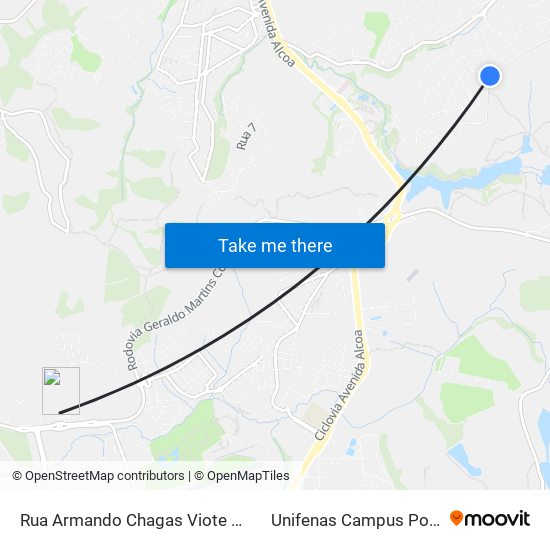 Rua Armando Chagas Viote Magalhães, 348-424 to Unifenas Campus Poços De Caldas map