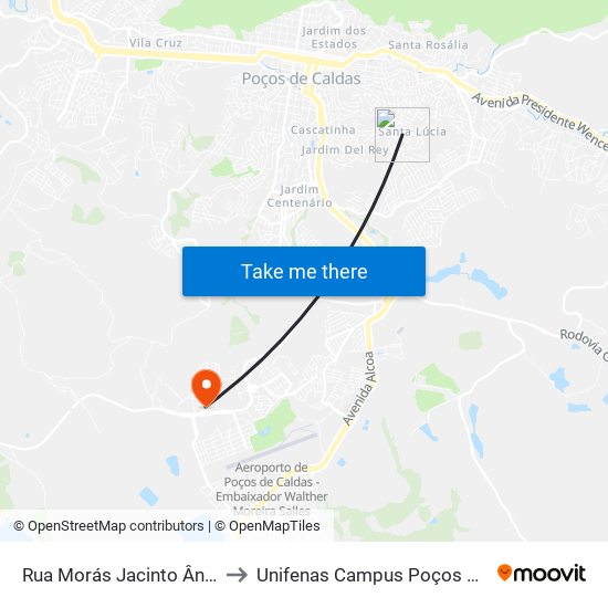 Rua Morás Jacinto Ângelo, 95 to Unifenas Campus Poços De Caldas map