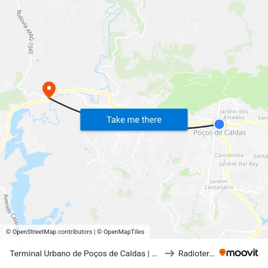 Terminal Urbano de Poços de Caldas | Plataforma B to Radioterapia map