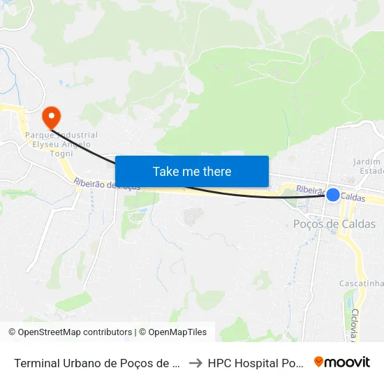 Terminal Urbano de Poços de Caldas | Plataforma B to HPC Hospital Poços de Caldas map