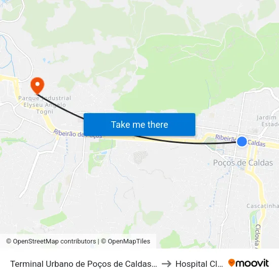 Terminal Urbano de Poços de Caldas | Plataforma B to Hospital Climepe map