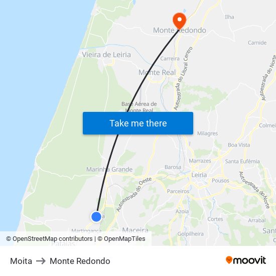 Moita to Monte Redondo map