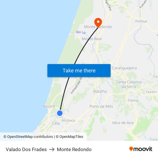 Valado Dos Frades to Monte Redondo map