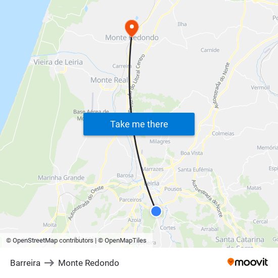 Barreira to Monte Redondo map