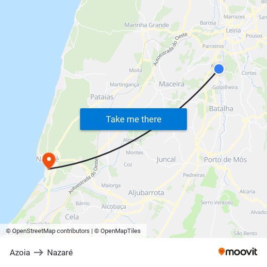 Azoia to Nazaré map