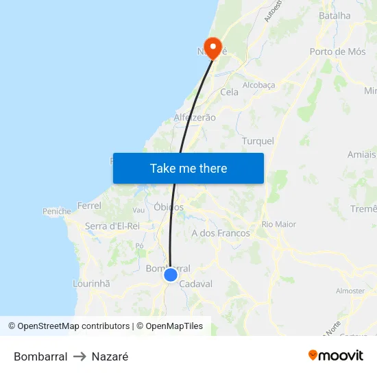 Bombarral to Nazaré map