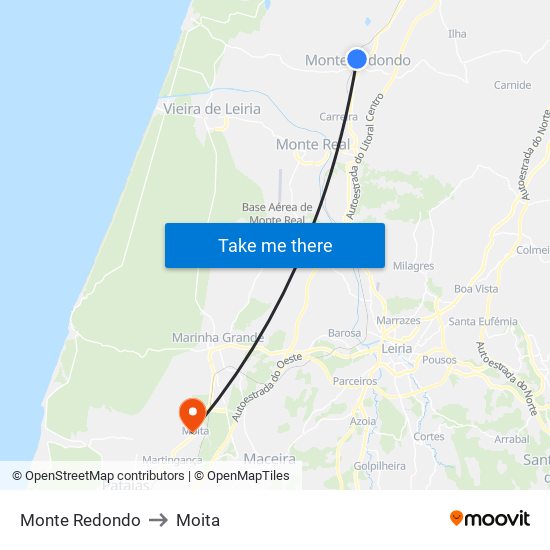 Monte Redondo to Moita map