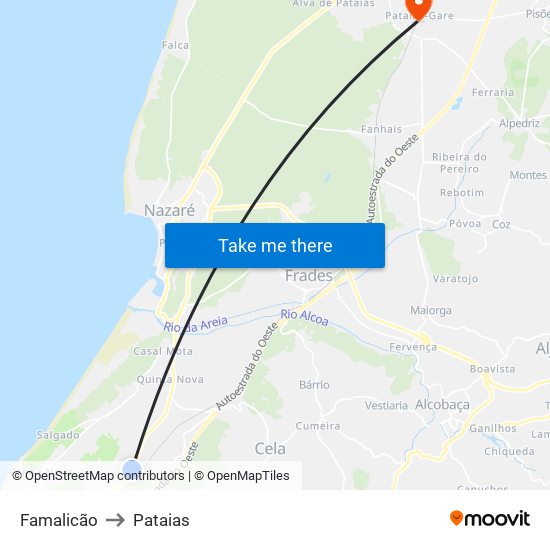 Famalicão to Pataias map