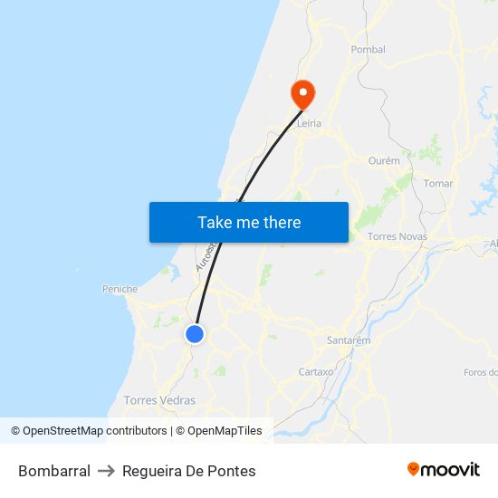 Bombarral to Regueira De Pontes map