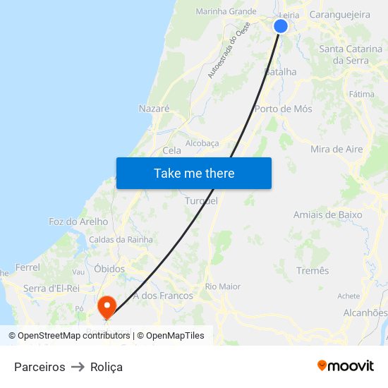 Parceiros to Roliça map