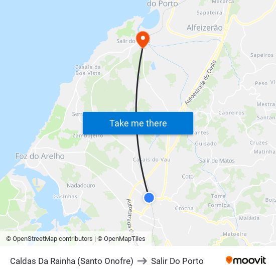 Caldas Da Rainha (Santo Onofre) to Salir Do Porto map