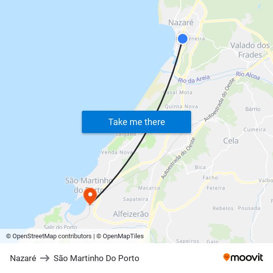 Nazaré to São Martinho Do Porto map