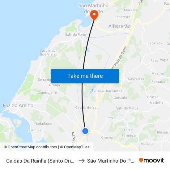Caldas Da Rainha (Santo Onofre) to São Martinho Do Porto map