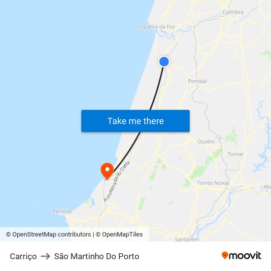 Carriço to São Martinho Do Porto map