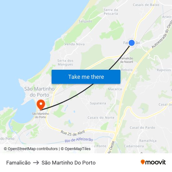 Famalicão to São Martinho Do Porto map