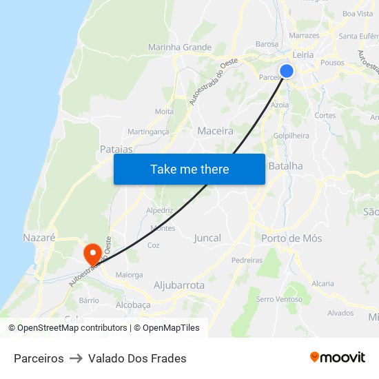 Parceiros to Valado Dos Frades map