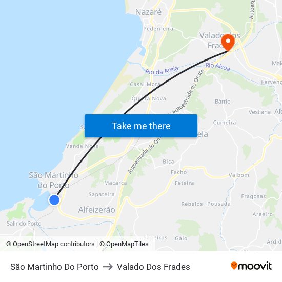 São Martinho Do Porto to Valado Dos Frades map