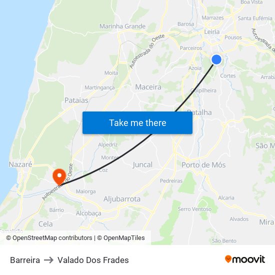 Barreira to Valado Dos Frades map