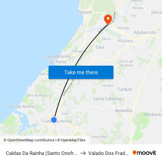 Caldas Da Rainha (Santo Onofre) to Valado Dos Frades map