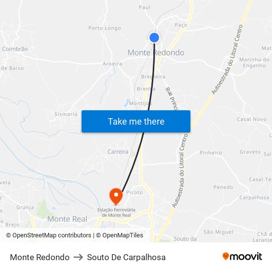 Monte Redondo to Souto De Carpalhosa map