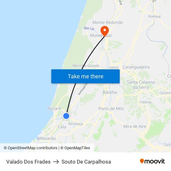 Valado Dos Frades to Souto De Carpalhosa map