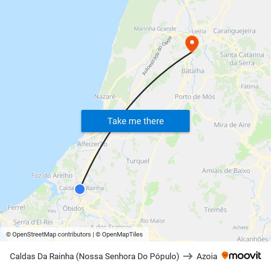 Caldas Da Rainha (Nossa Senhora Do Pópulo) to Azoia map