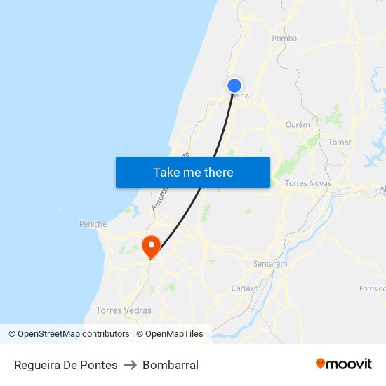 Regueira De Pontes to Bombarral map