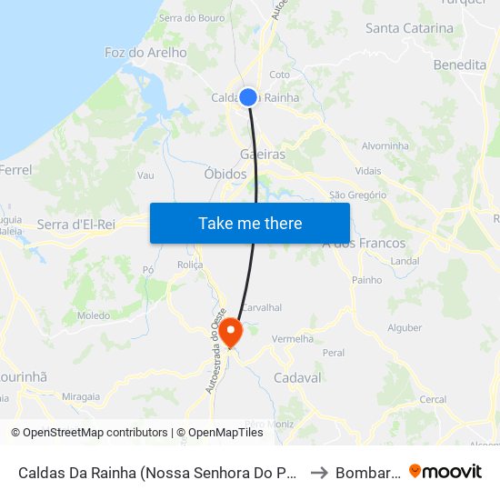 Caldas Da Rainha (Nossa Senhora Do Pópulo) to Bombarral map