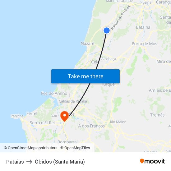 Pataias to Óbidos (Santa Maria) map