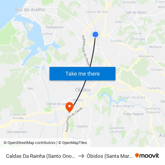 Caldas Da Rainha (Santo Onofre) to Óbidos (Santa Maria) map