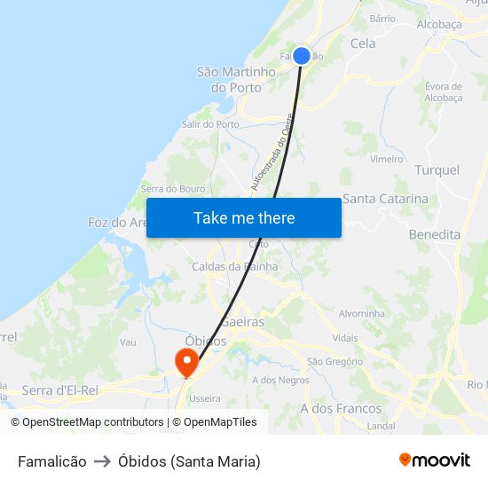 Famalicão to Óbidos (Santa Maria) map